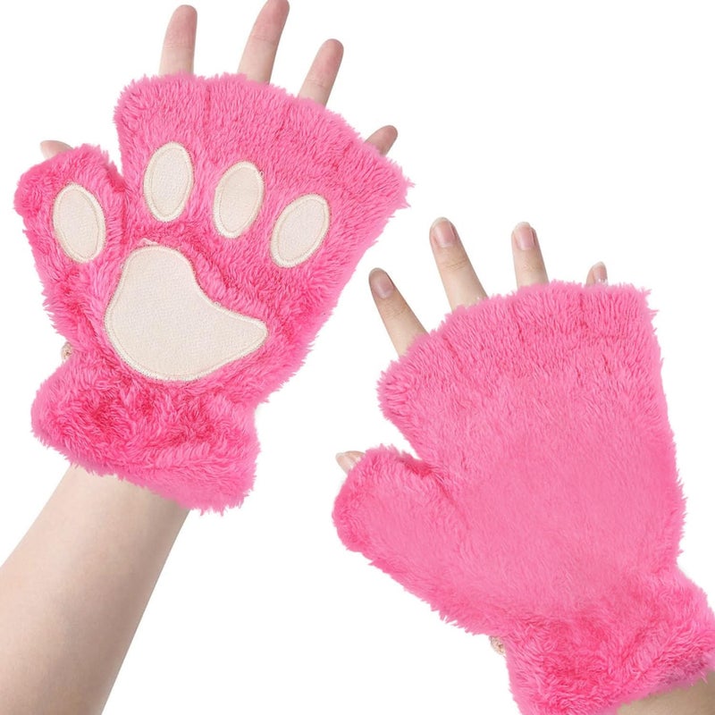 Tiny Chou Cat Paw Gloves for Cosplay Party Halloween Costume Accessories, Winter Fingerless Warm Gloves for Women Girls - Image 1